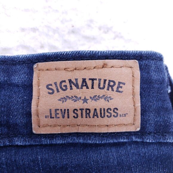 Levis Signature Jean Denim Cotton Women SZ 14 Blue Straight Stretch VTG Mid Rise - Picture 8 of 14